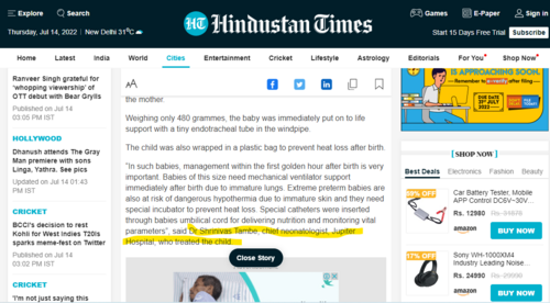 Premature child weighing 480 gm born in Pune|Orange Children&rsquo;s clinic|Aundh,Pune