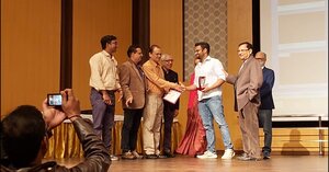 Dr. Pushan Sharma being felicitated for treating a rare case