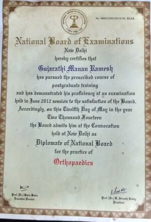 Certificate of DNB ORTH - Dr. Manan